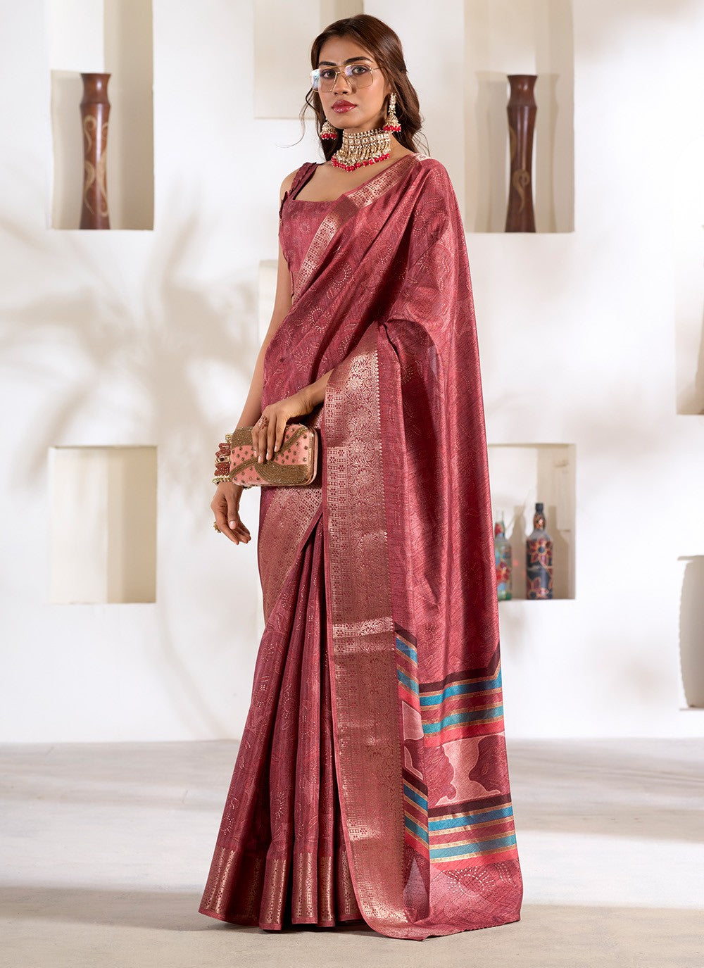 Classic Foliage Prints Silk Saree - S7160