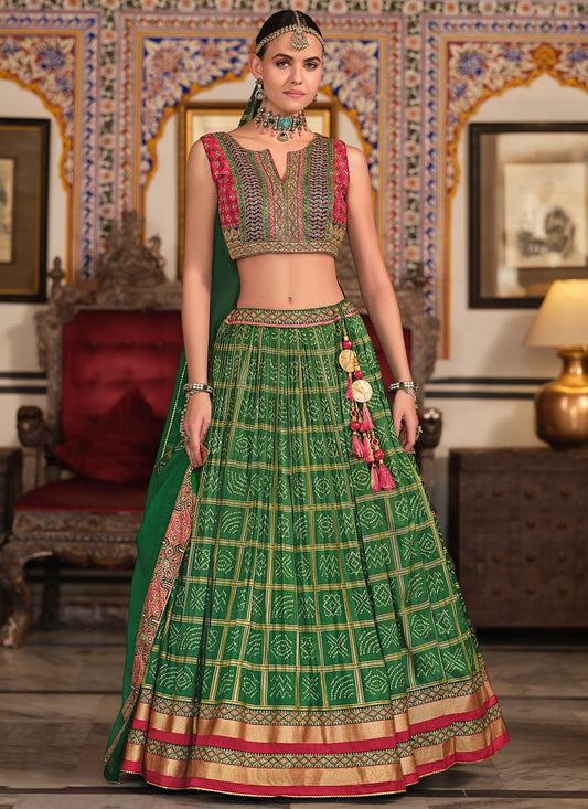Foliage Prints Silk Green Lehenga - L3281