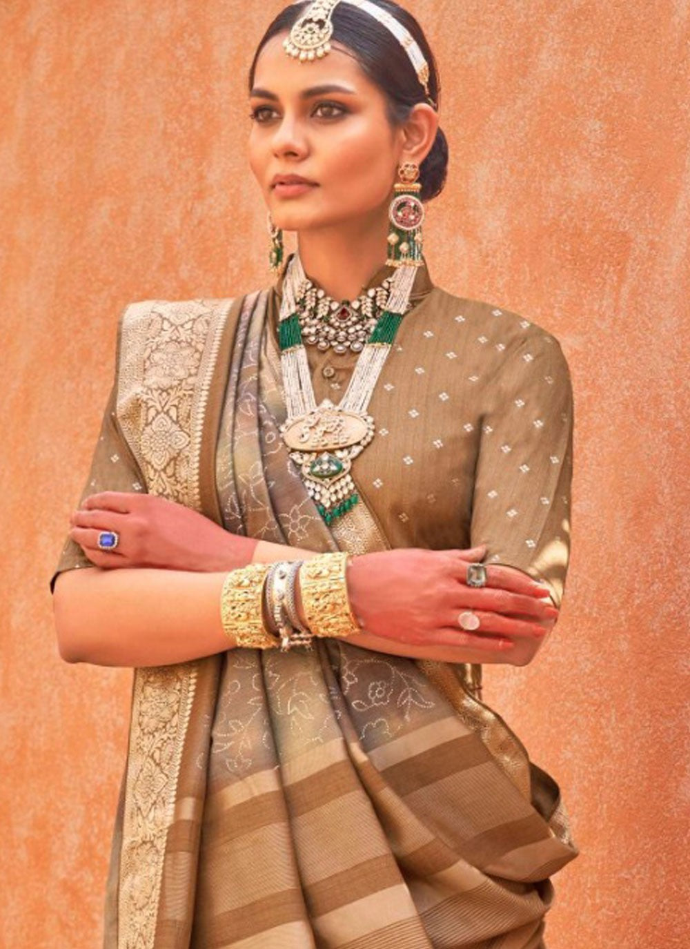 Classic Foliage Prints Silk Saree - S7811