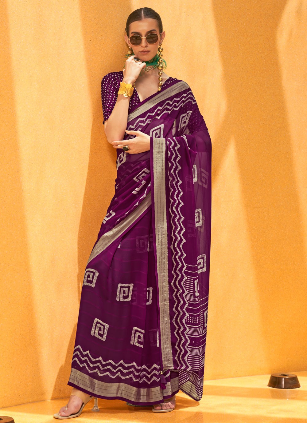 Classic Foliage Prints Georgette Saree - S7929