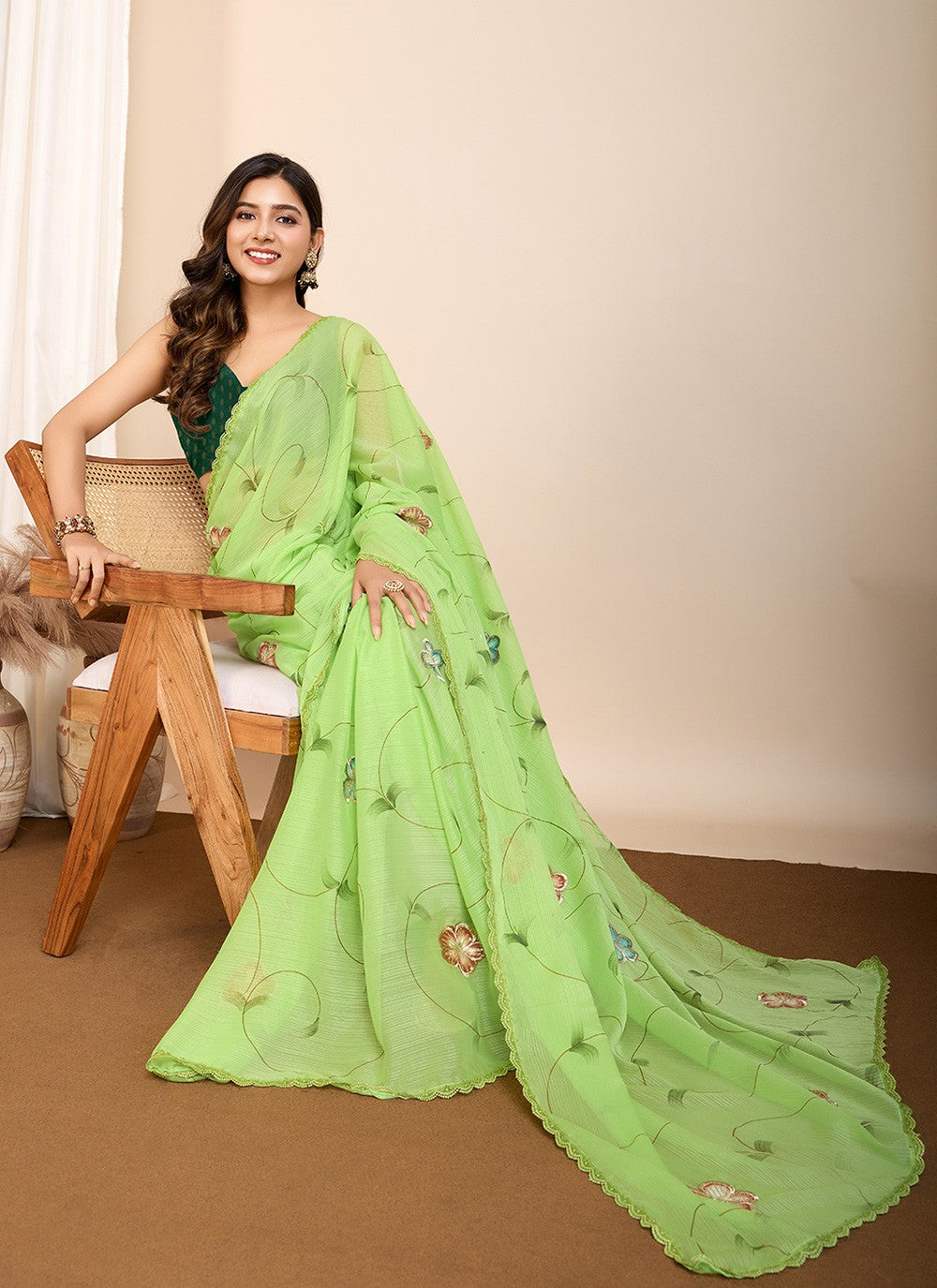 Trendy Saree Foliage Prints Green Georgette Saree S13464