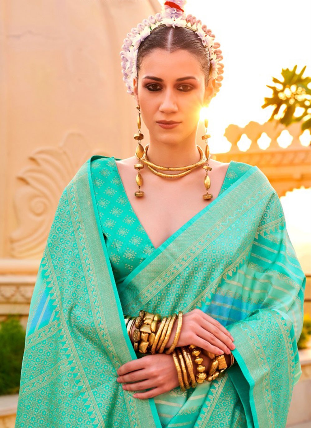 Classic Foliage Prints Silk Saree - S7236