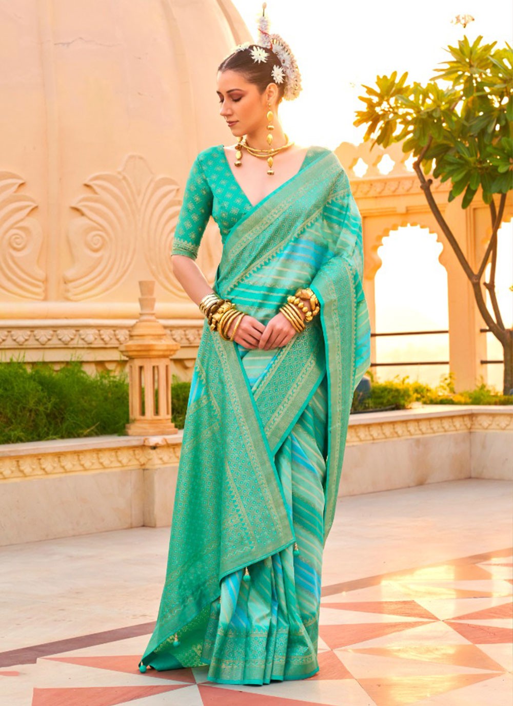 Classic Foliage Prints Silk Saree - S7236