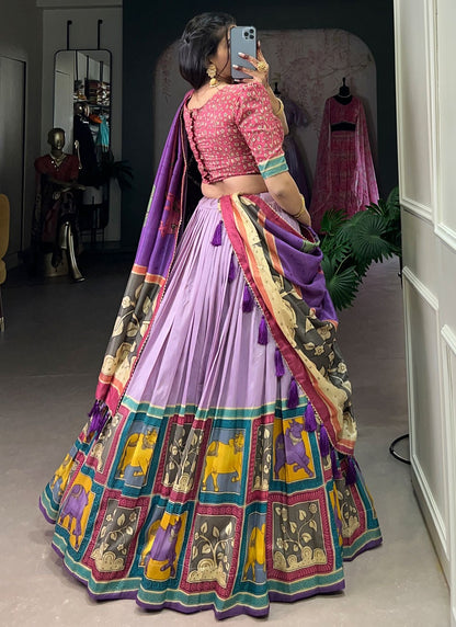 Foliage Prints Tussar Silk Lavender Lehenga - L3218
