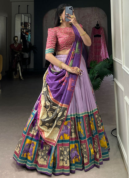 Foliage Prints Tussar Silk Lavender Lehenga - L3218