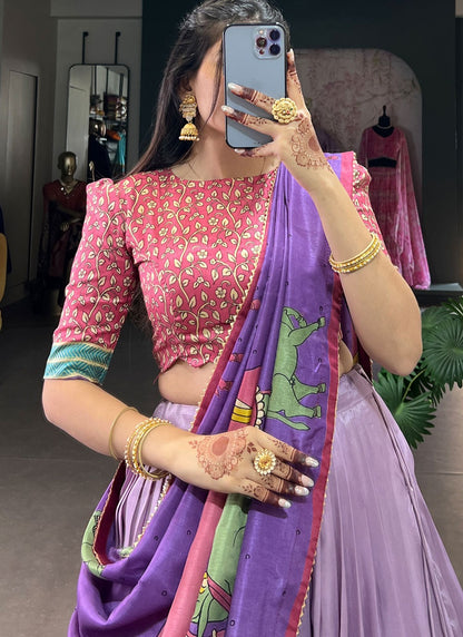 Foliage Prints Tussar Silk Lavender Lehenga - L3218