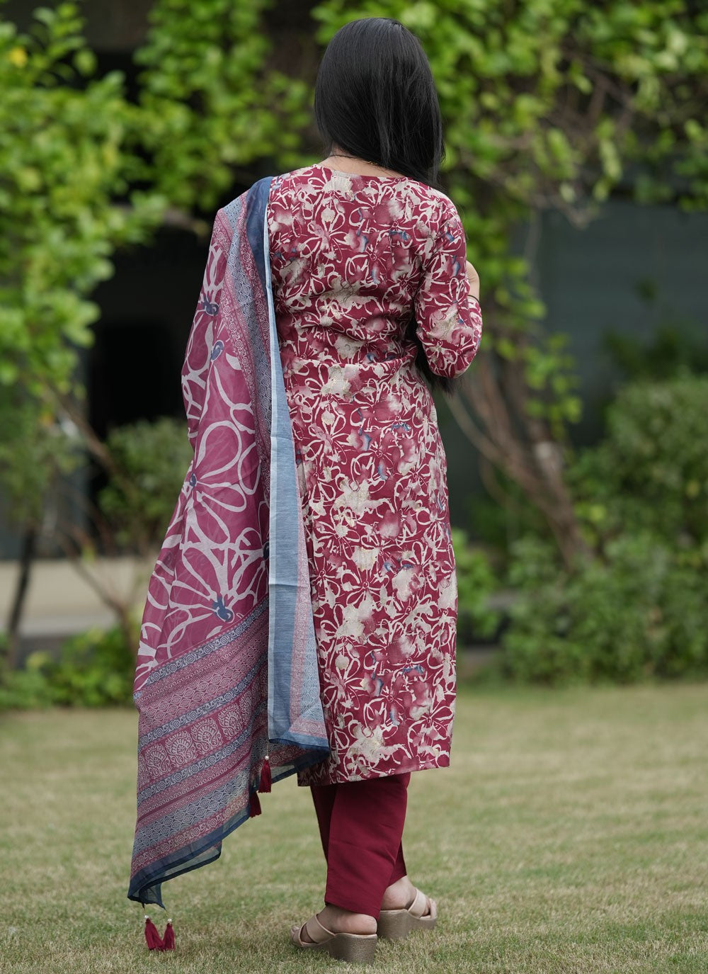Salwar Suit Foliage Prints Maroon Modal T5054