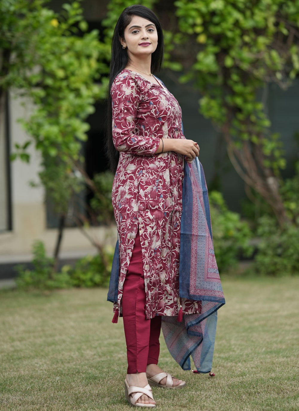 Salwar Suit Foliage Prints Maroon Modal T5054