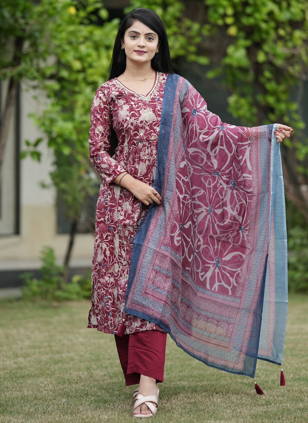 Salwar Suit Foliage Prints Maroon Modal T5054