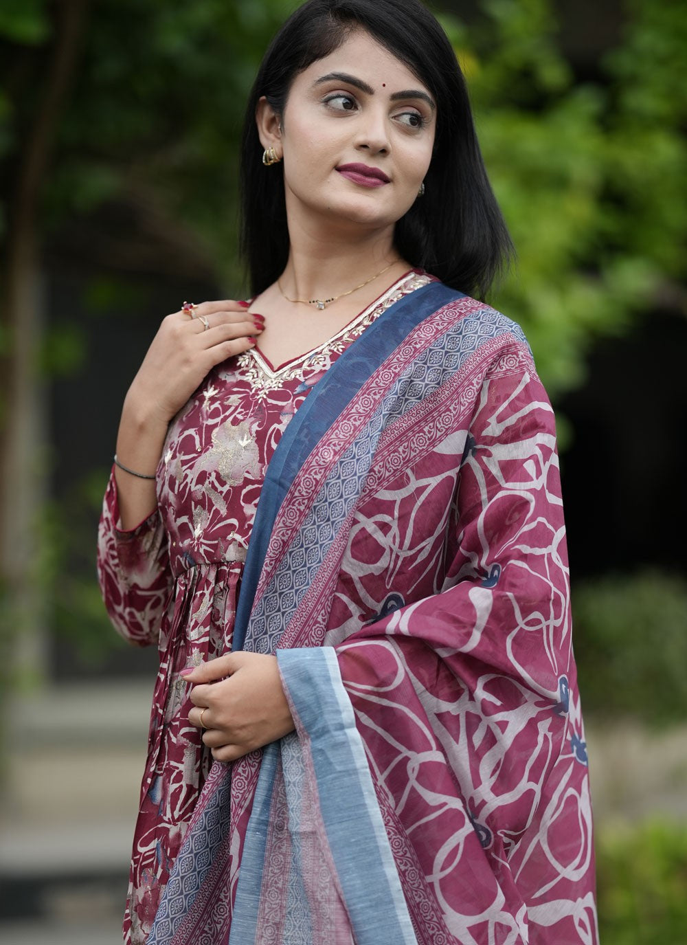 Salwar Suit Foliage Prints Maroon Modal T5054