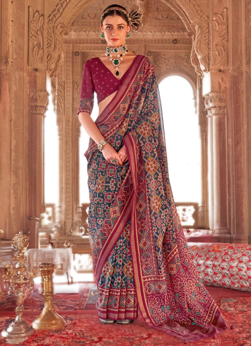 Designer Geometric Print Green Georgette Saree S13194