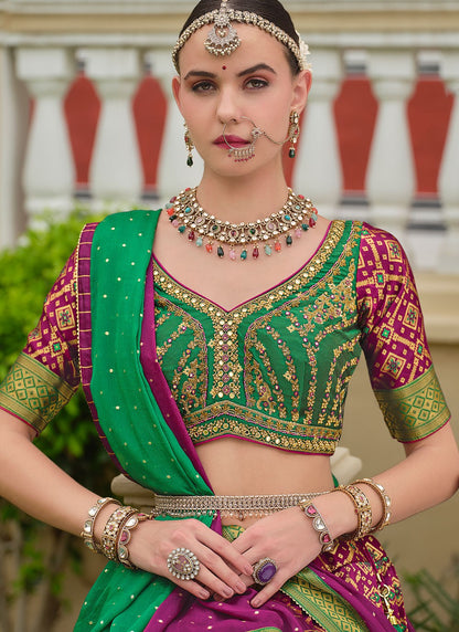 Foliage Prints Silk Purple Lehenga - L3259