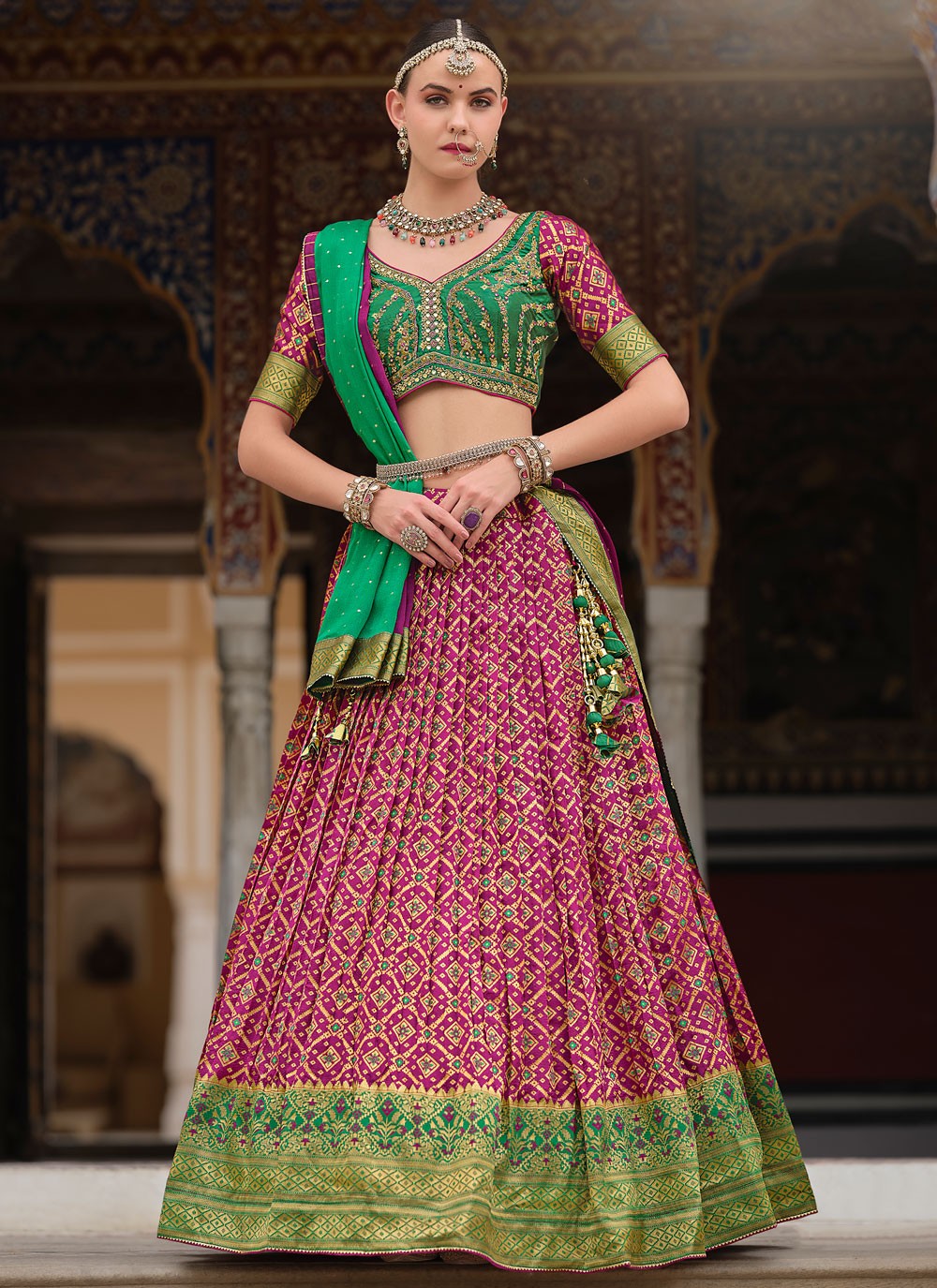 Foliage Prints Silk Purple Lehenga - L3259