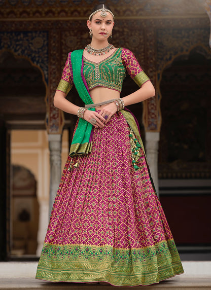 Foliage Prints Silk Purple Lehenga - L3259