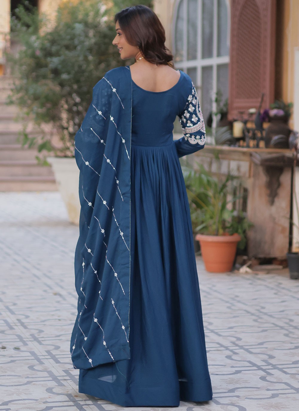 Beads Georgette Morpeach Gown G1968