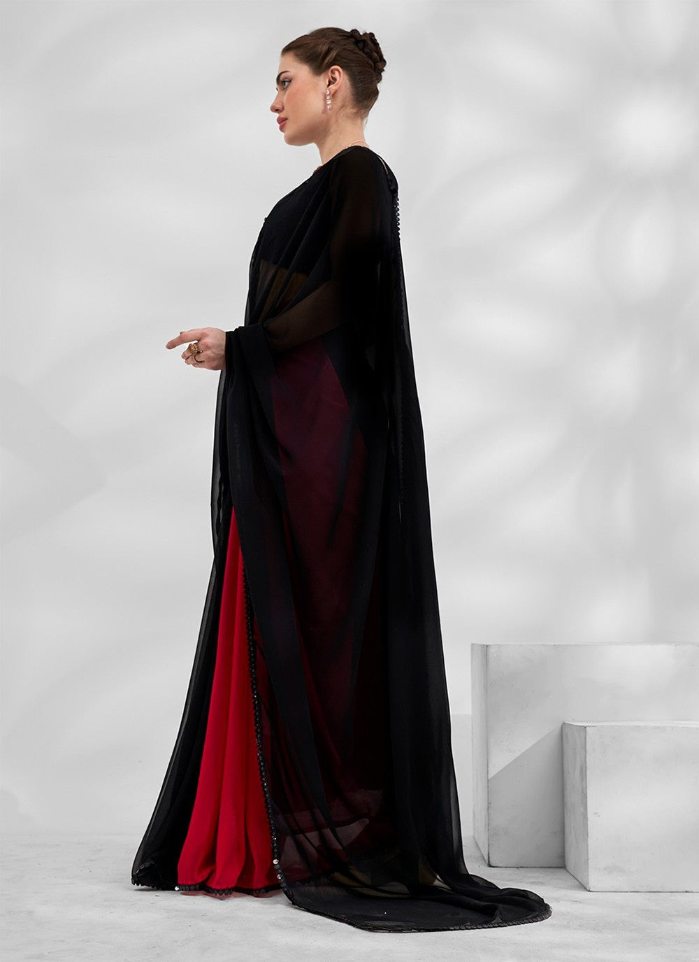 Classic Border Work Chiffon, Satin Saree - S5283