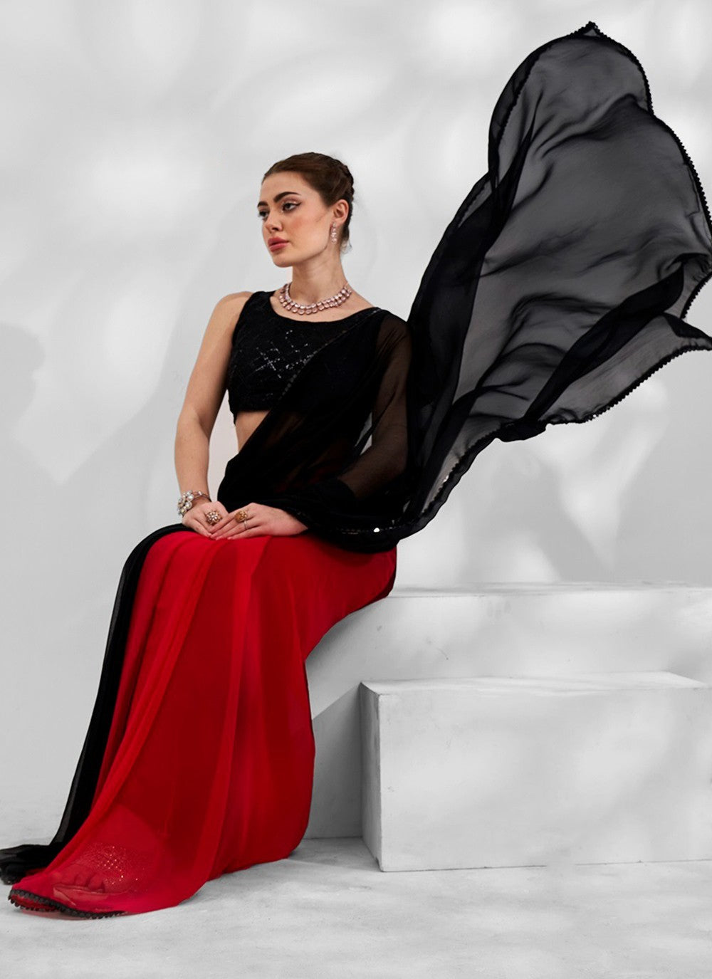 Classic Border Work Chiffon, Satin Saree - S5283