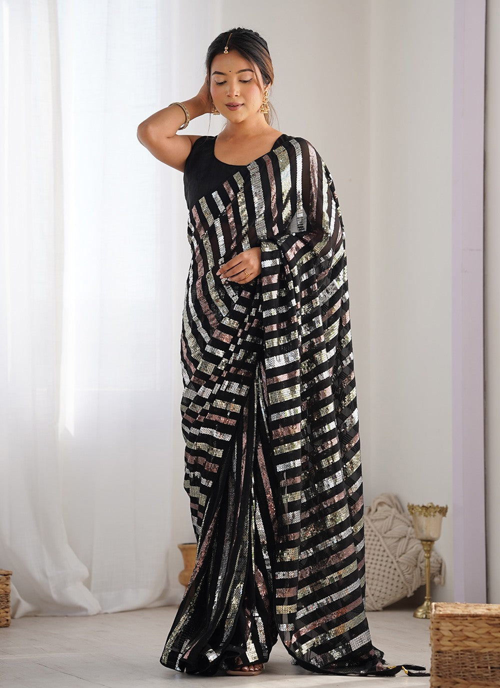 Classic Saree Embroidered Black Georgette Saree S12402