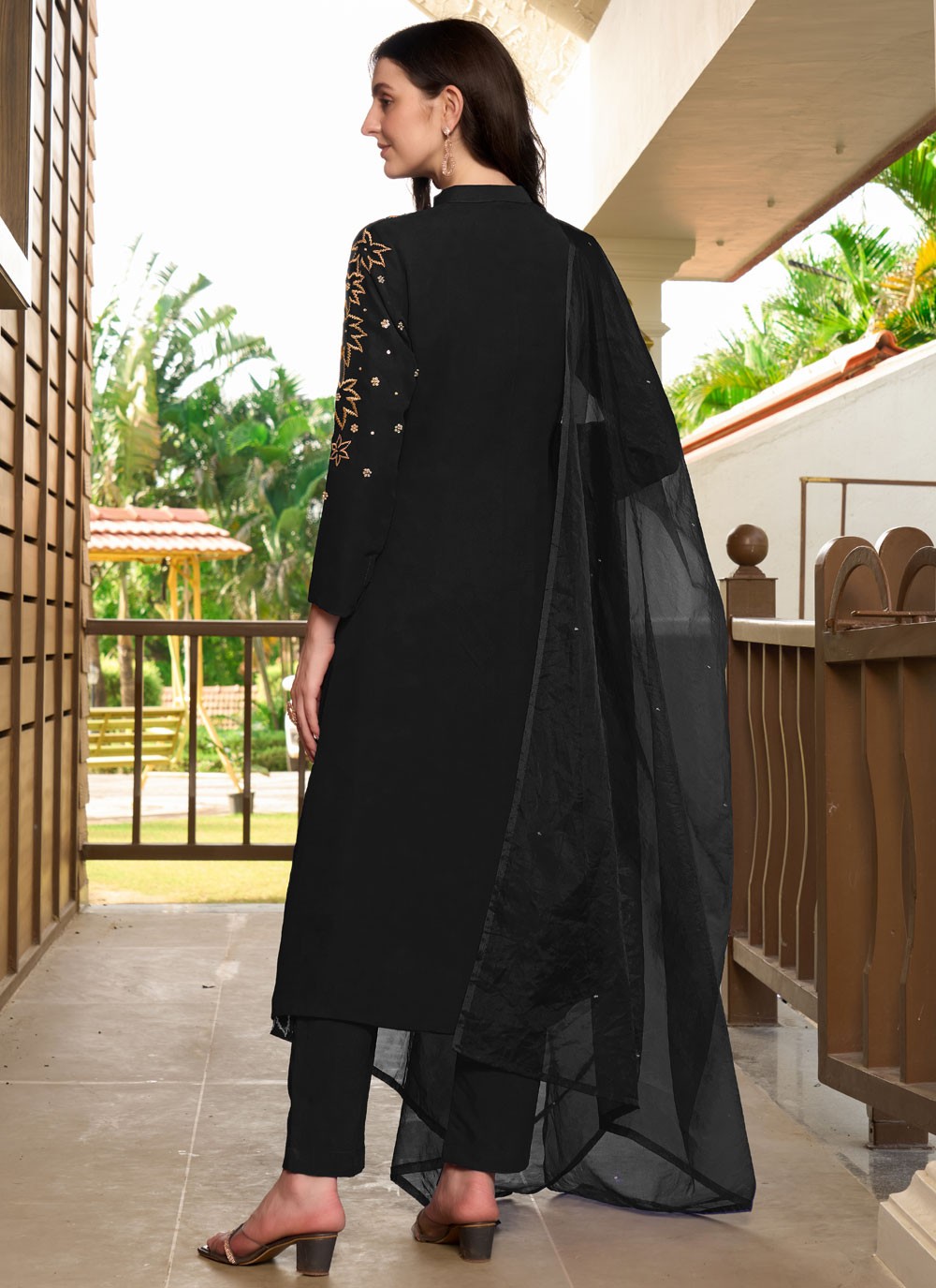 Salwar Suit Embroidered Black Georgette T5334