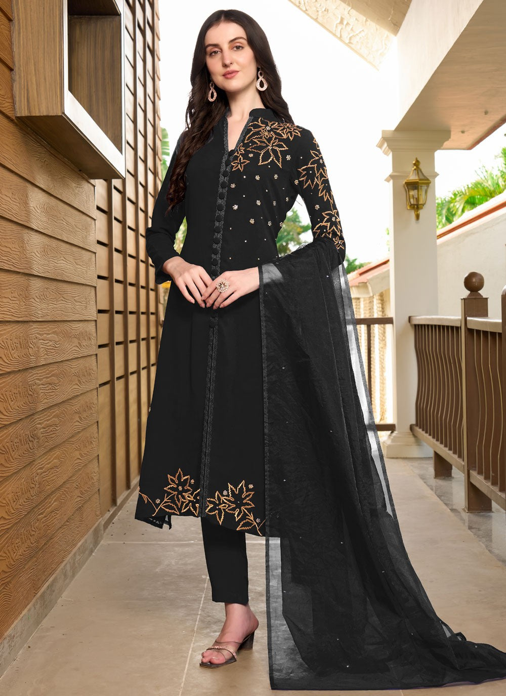 Salwar Suit Embroidered Black Georgette T5334