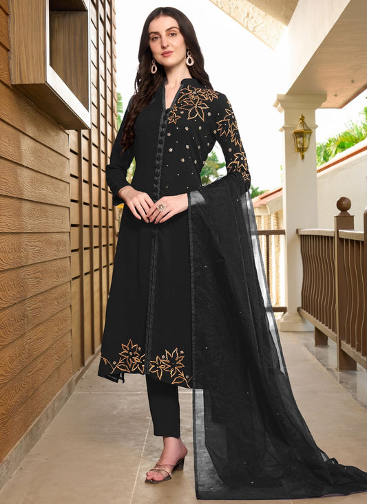 Salwar Suit Embroidered Black Georgette T5334
