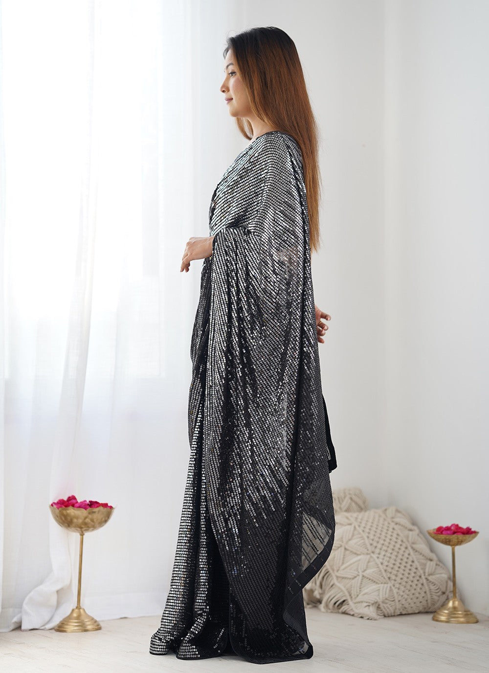 Classic Saree Embroidered Black Georgette Saree S12372