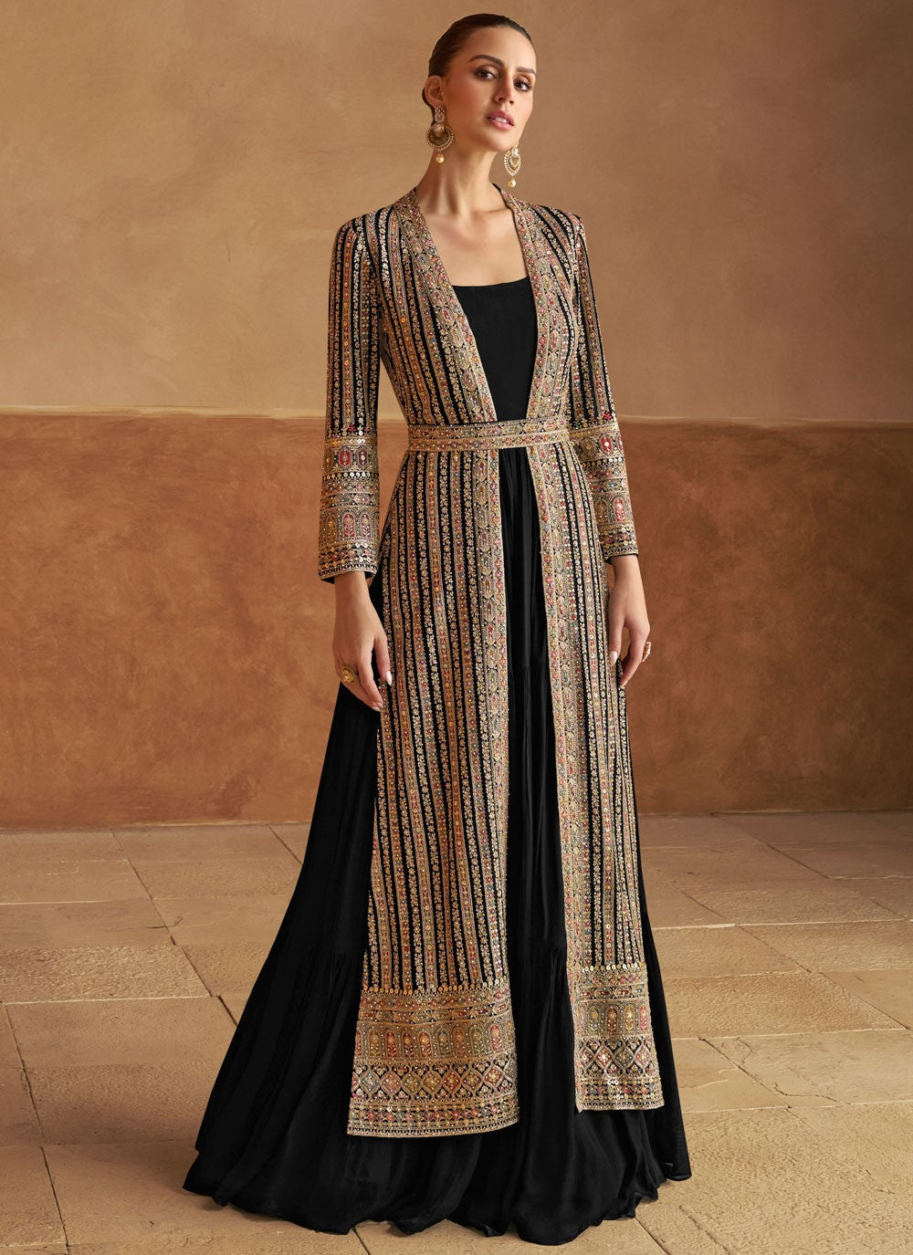 Embroidered Georgette Black Gown G19793