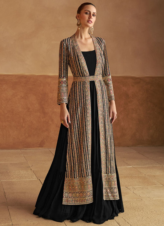 Embroidered Georgette Black Gown G19793