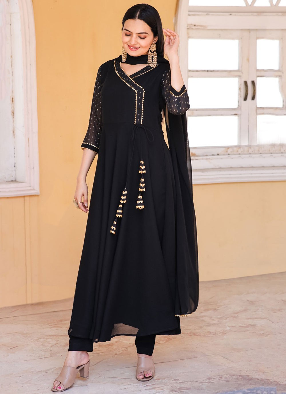 Border Work Satin Silk Gown - G1780