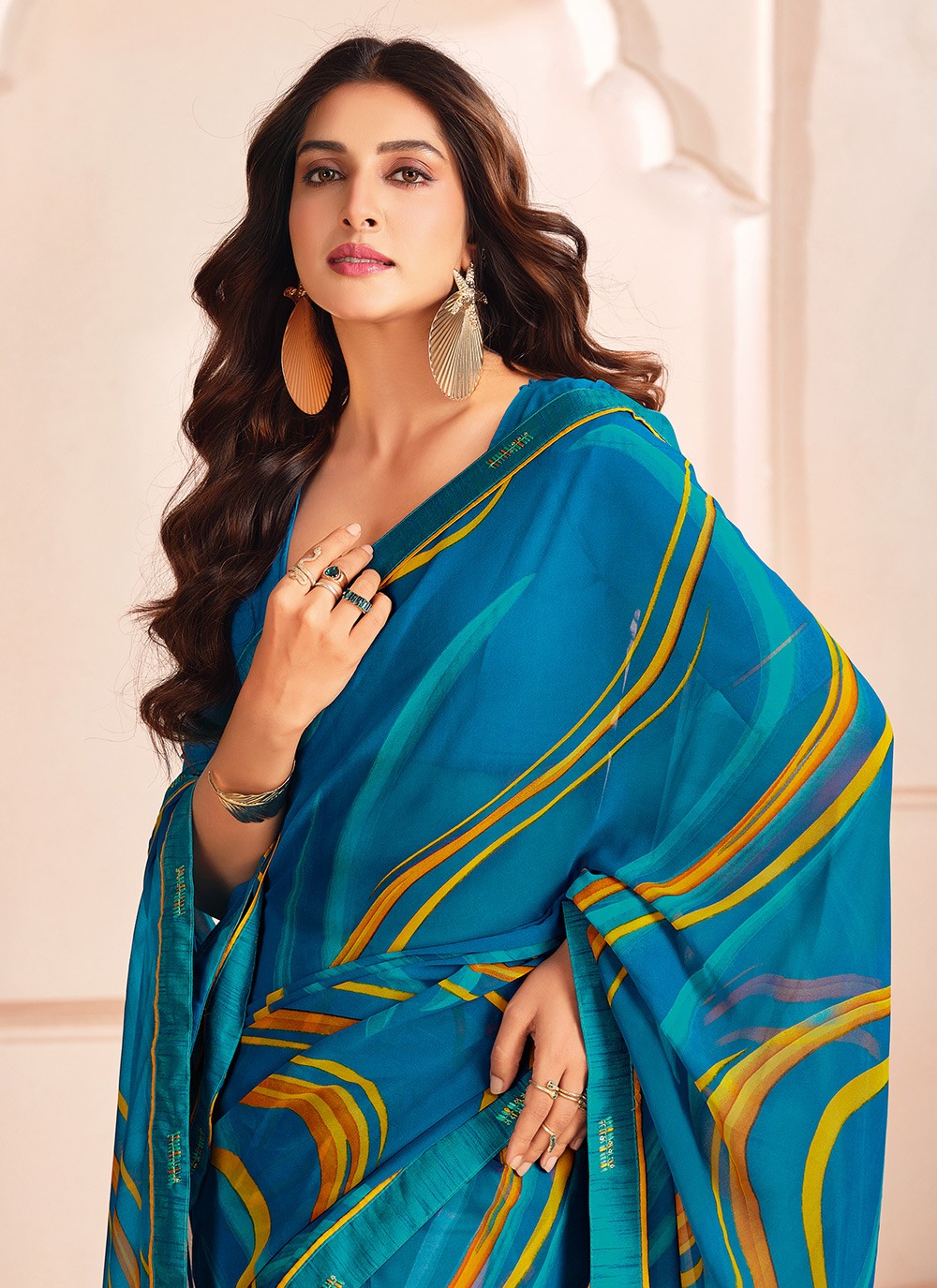 Digital Print Georgette Blue Trendy Saree S15277