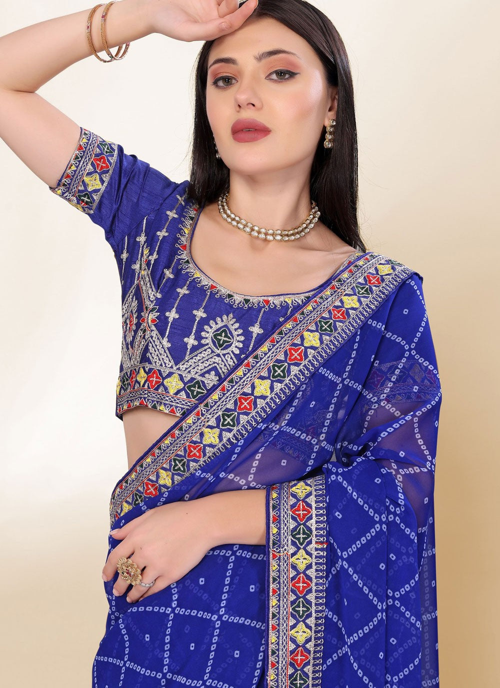 Border Work Georgette Blue Saree S13819