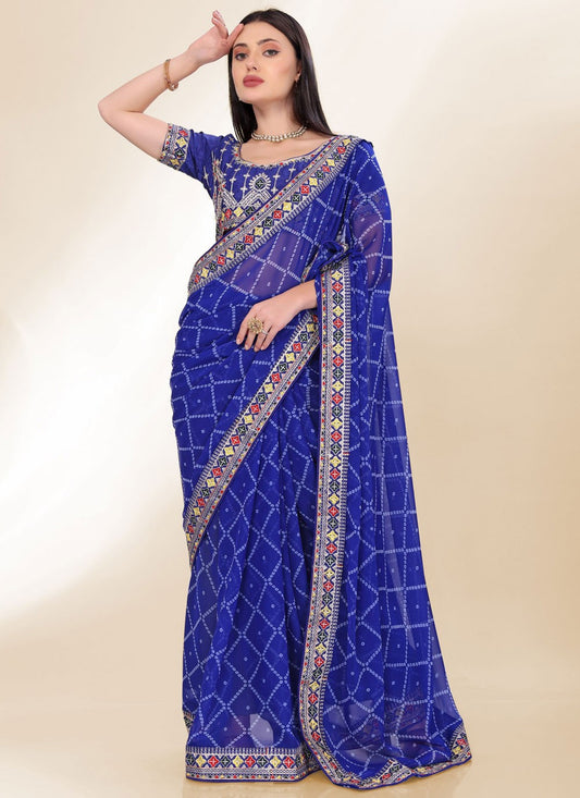 Border Work Georgette Blue Saree S13819