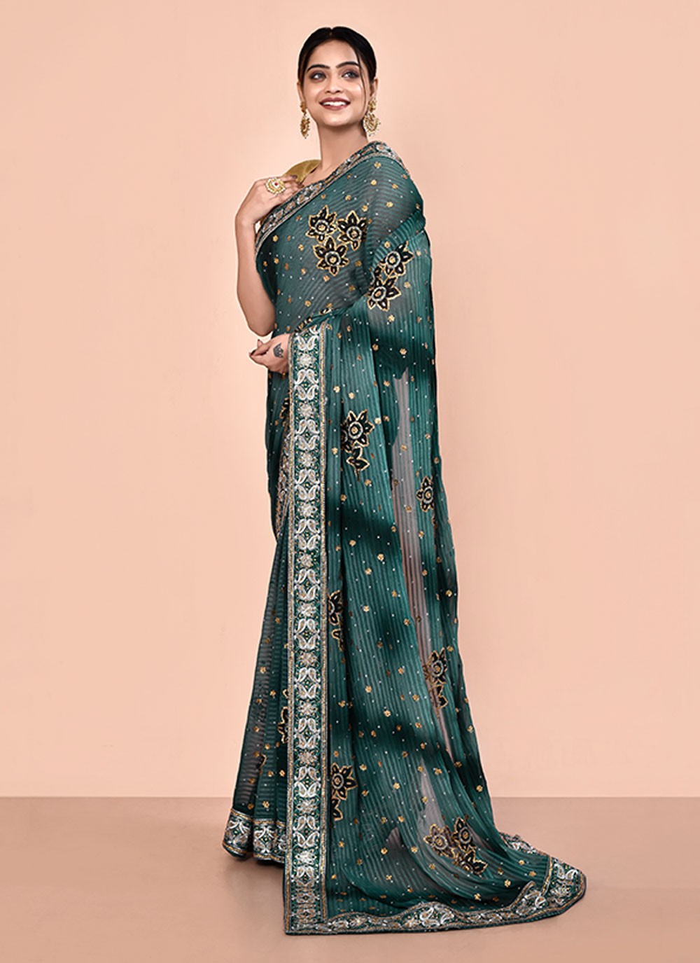 Contemporary Hand Embroidery Georgette Saree - S5499