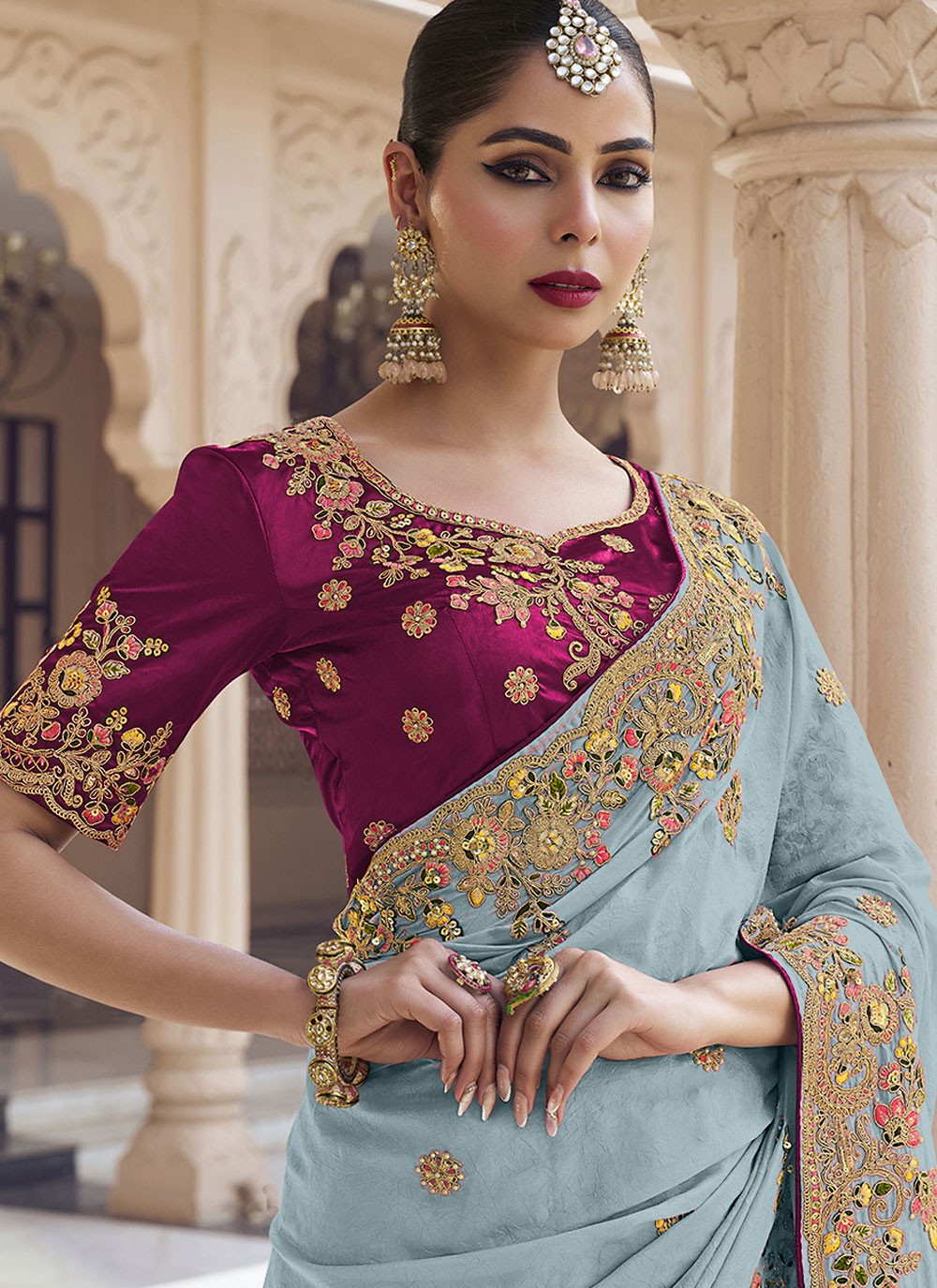 Cord Crush Blue Saree S13896