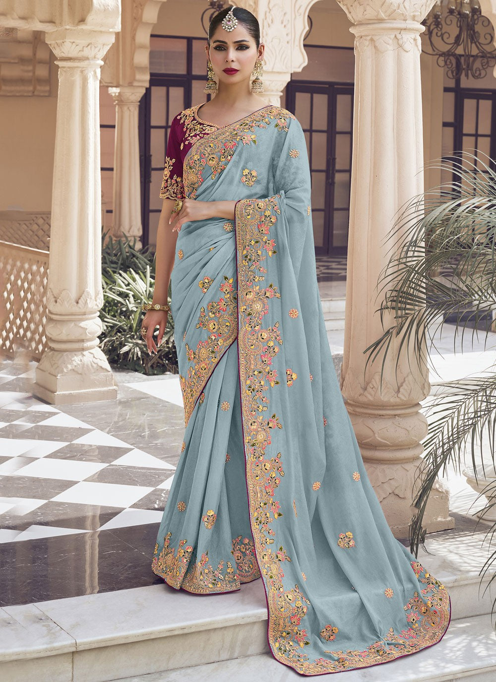 Cord Crush Blue Saree S13896