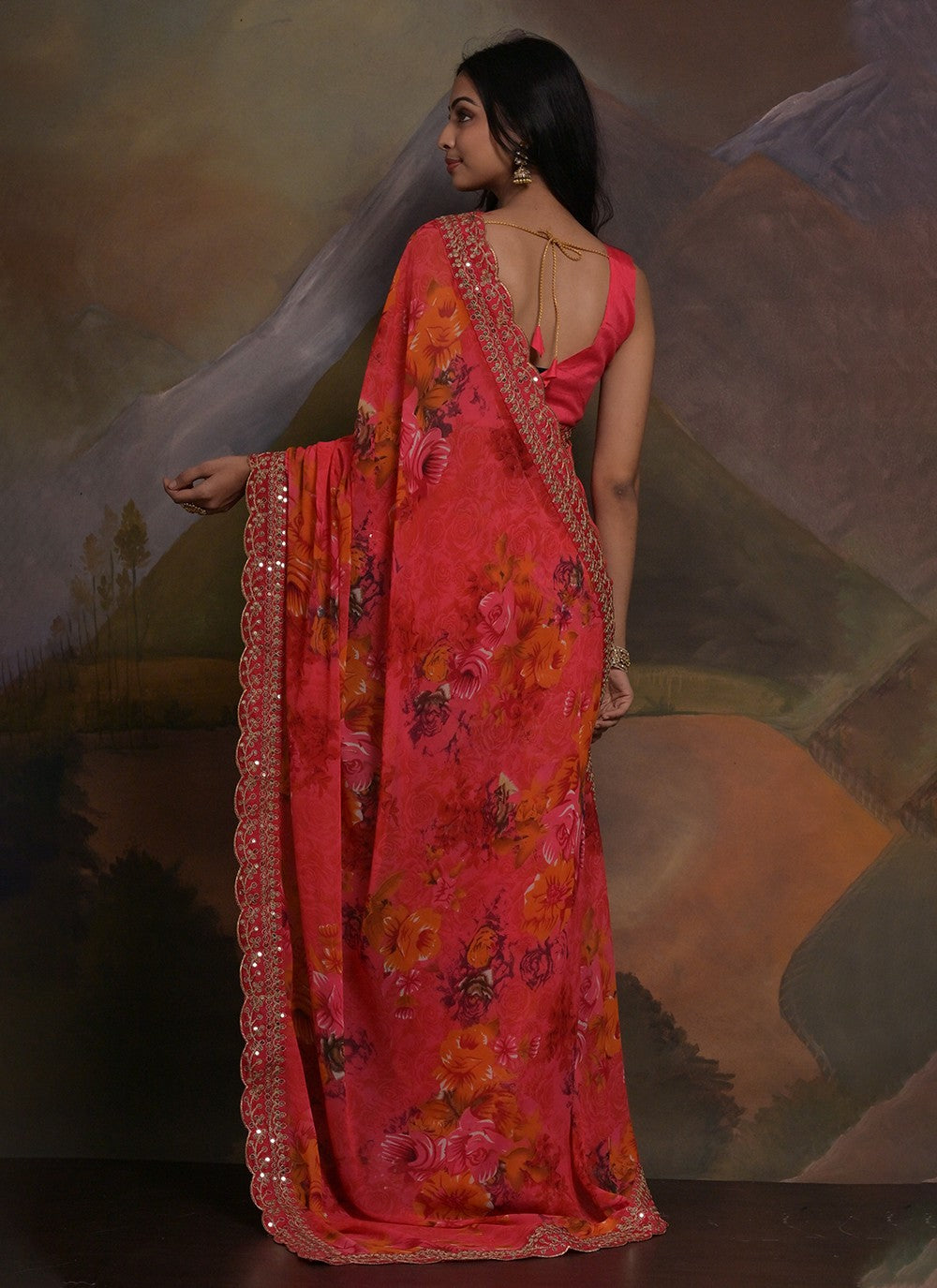 Trendy Border Work Georgette Saree - S5351