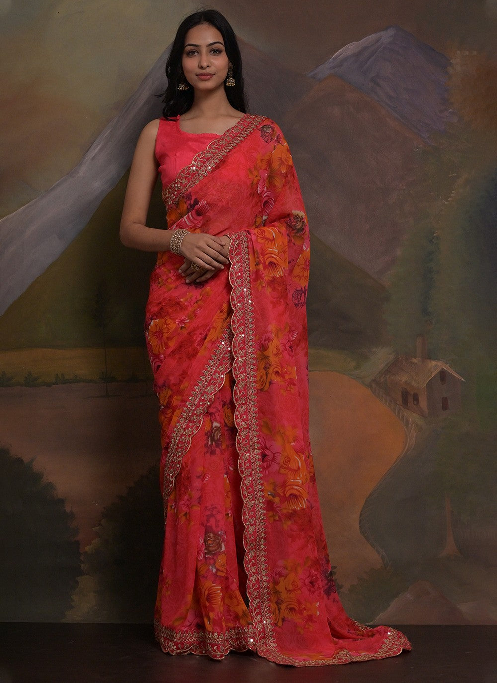 Trendy Border Work Georgette Saree - S5351