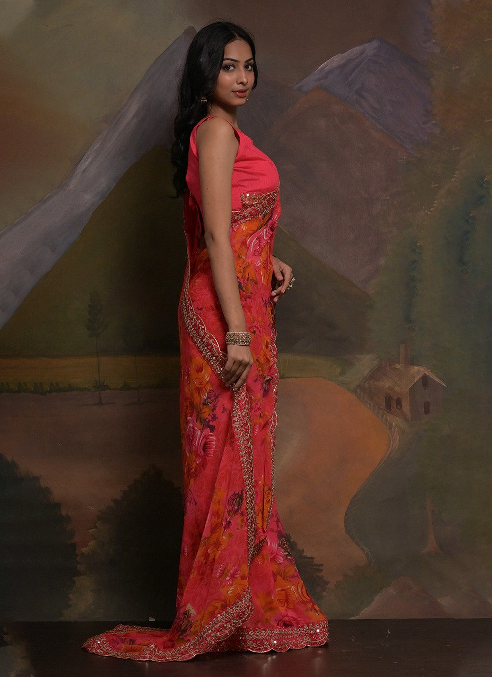 Trendy Border Work Georgette Saree - S5351