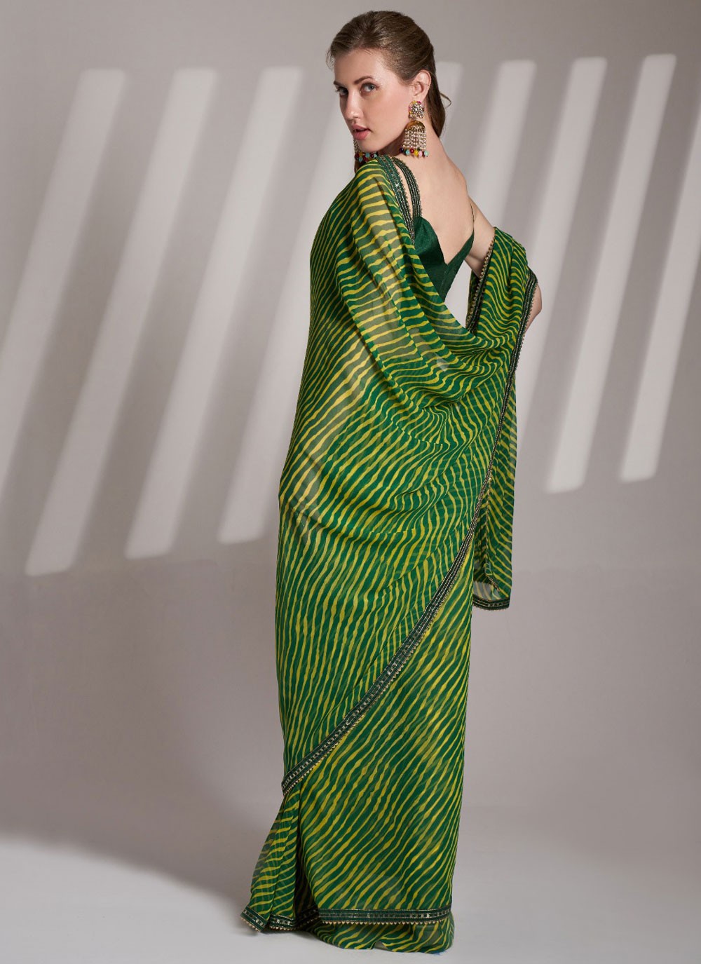 Lace Georgette Green Saree S13921