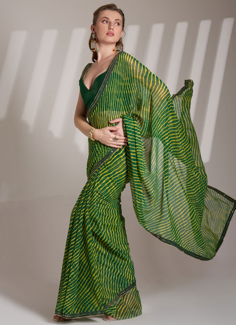 Lace Georgette Green Saree S14157