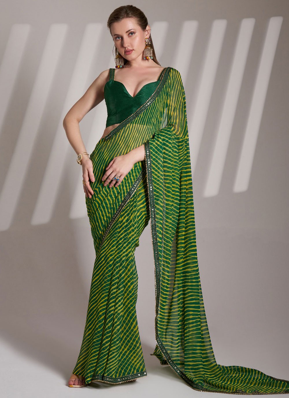Lace Georgette Green Saree S14157