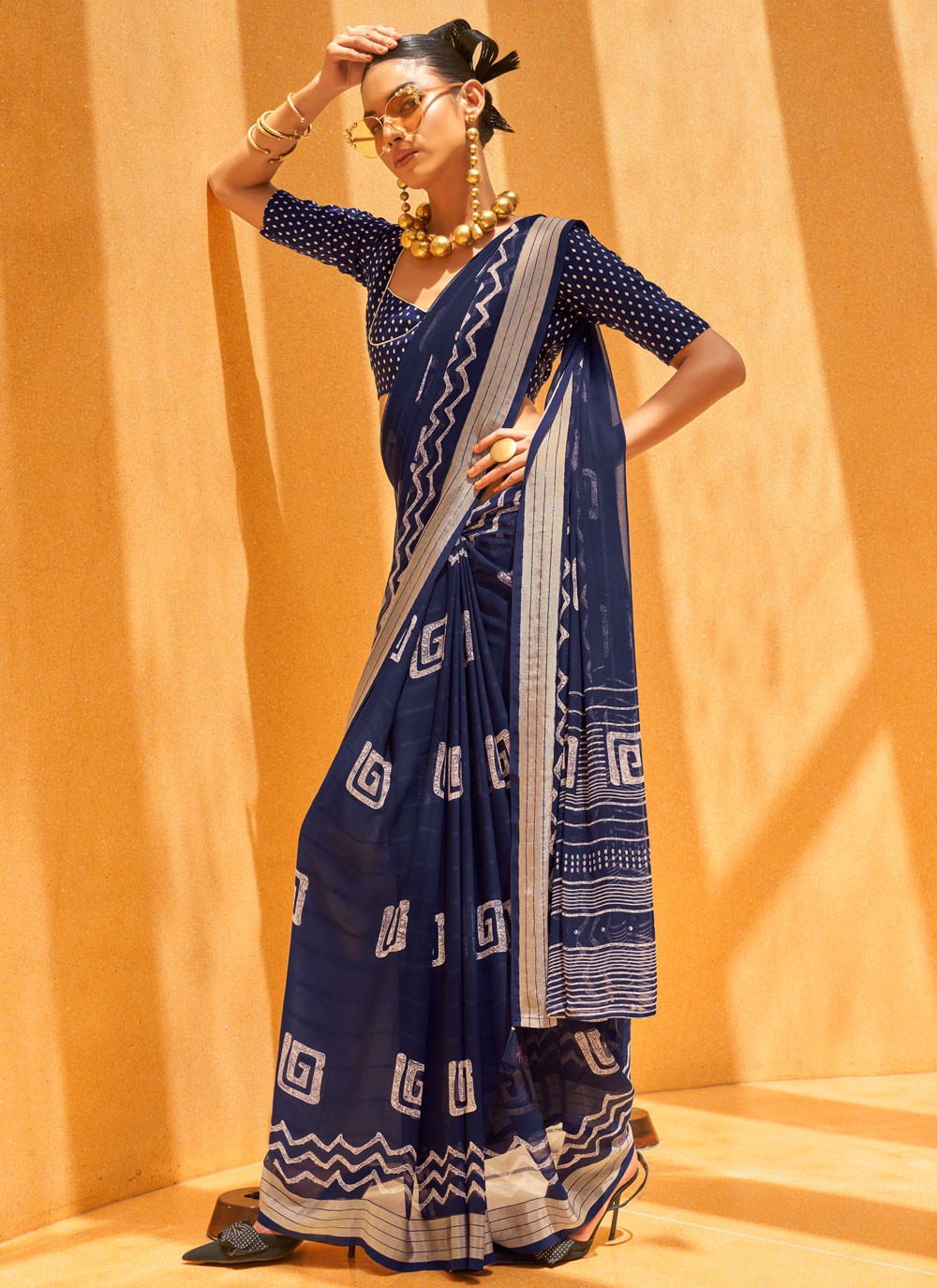 Classic Foliage Prints Georgette Saree - S7929