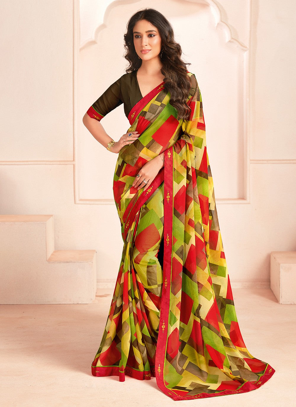 Digital Print Georgette Green Classic Saree S15281