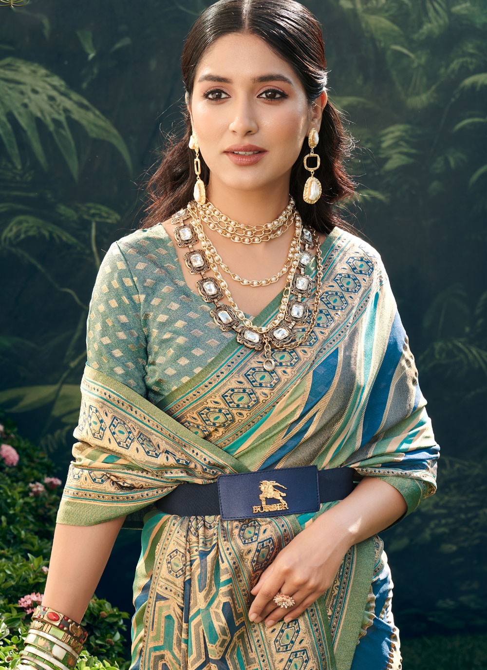 Contemporary Strips Multi Colour Georgette Saree S12769