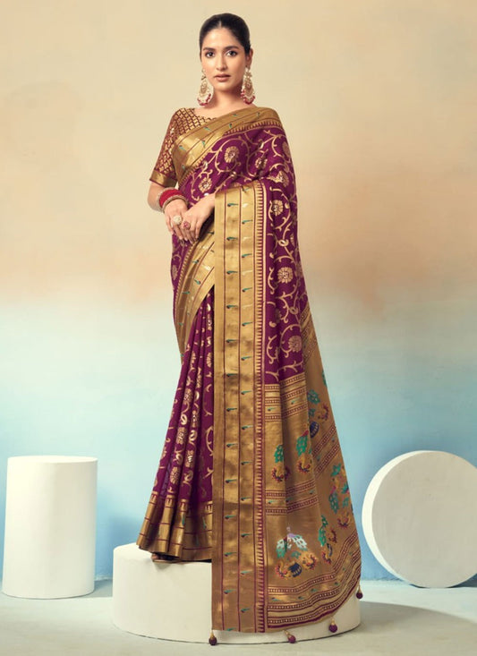 Weaving Zari Georgette Purple Saree S14552