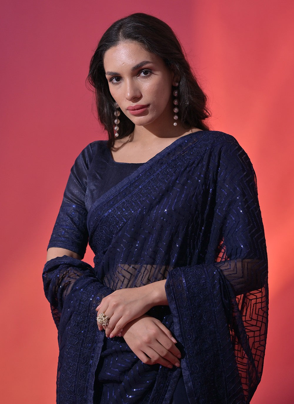 Classic Embroidered Georgette Saree - S5226