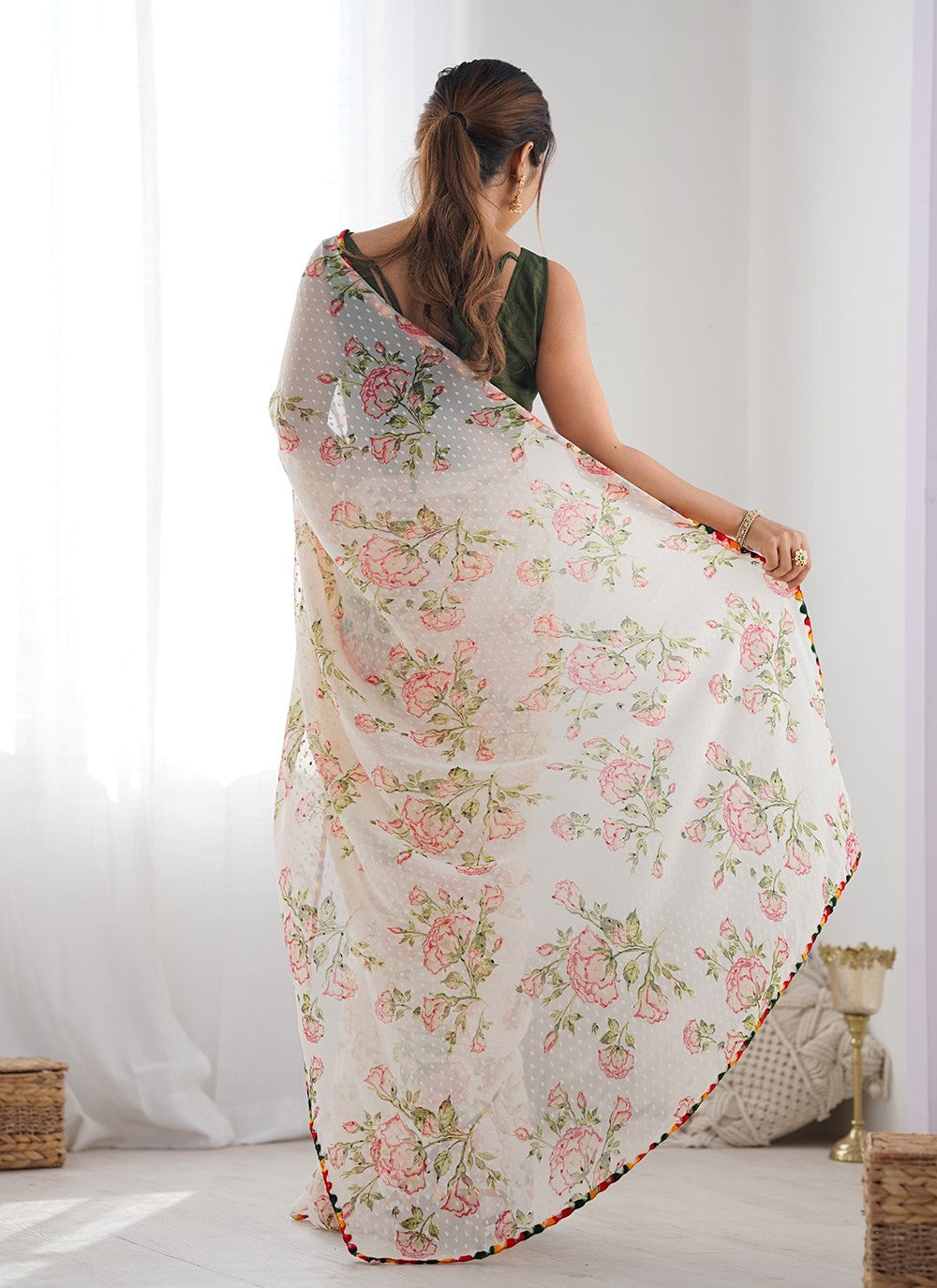 Contemporary Printed Off White Georgette S12461