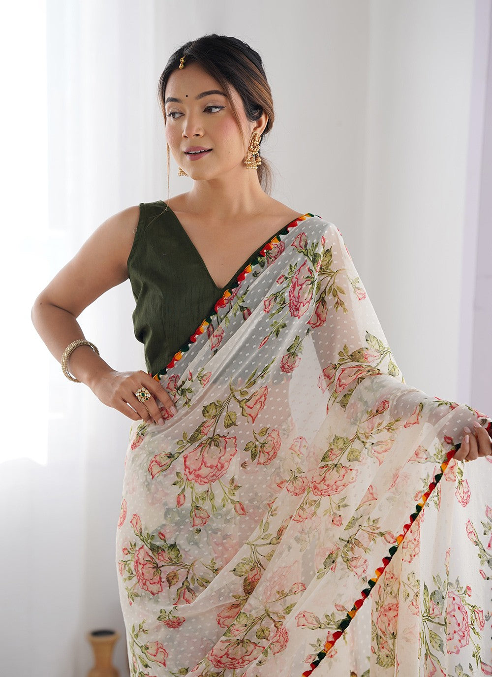 Contemporary Printed Off White Georgette S12461