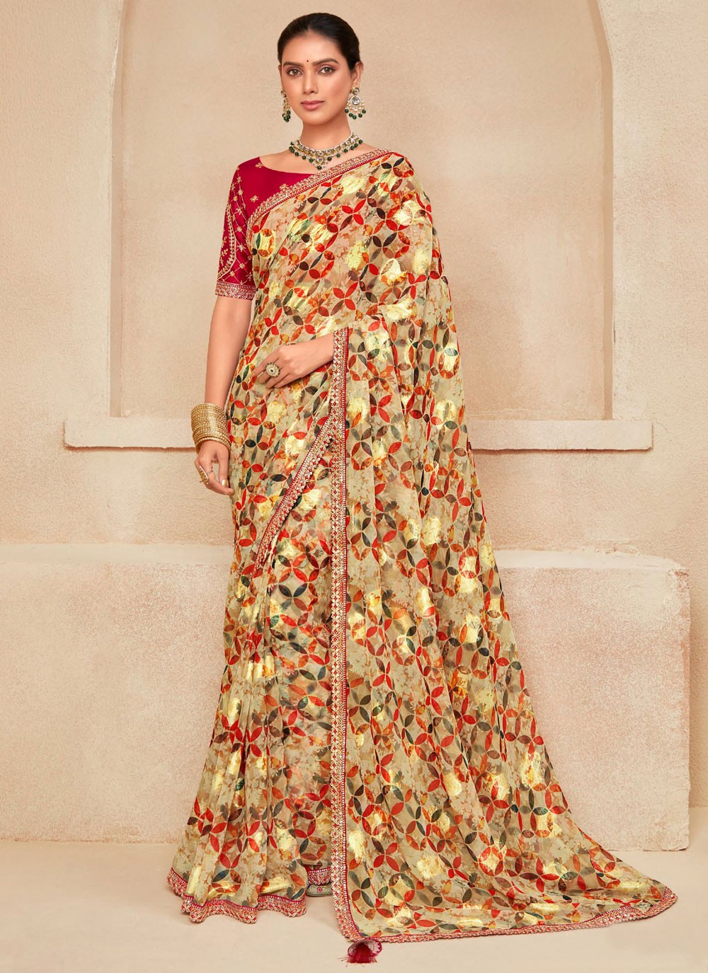 Yellow Georgette Contemporary Saree Embroidered, Printed S20512