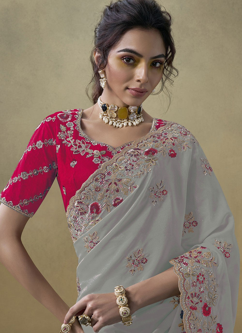 Cord Georgette Grey Saree S13882